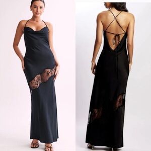 Meshki Black Lace-Panel Maxi Dress